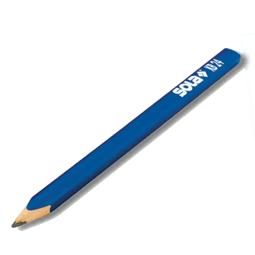 Blue carpenter pencil on black background.