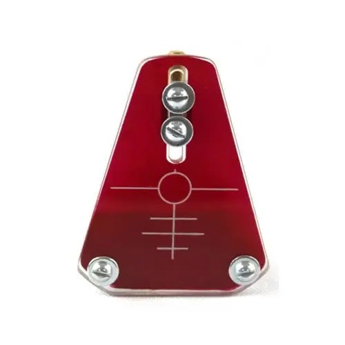 Red triangle-shaped guitar tuner.
