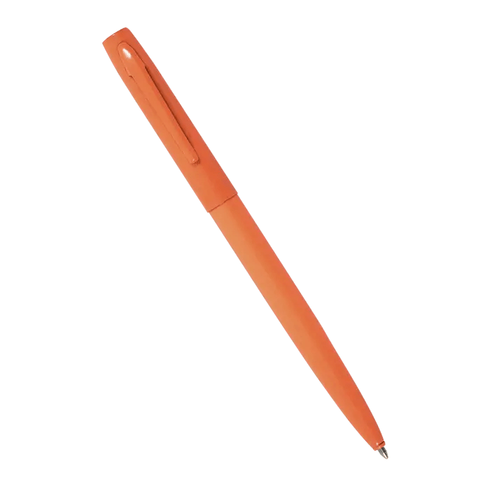 Orange ballpoint pen isolated on white background.