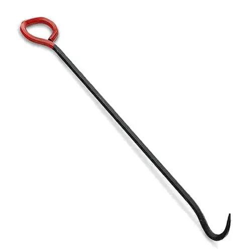 Red-handled black crowbar on white background.