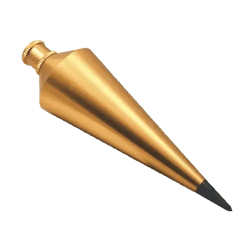 Gold plumb bob for leveling.