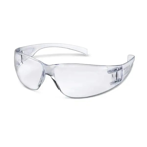 Clear safety glasses with transparent lenses.