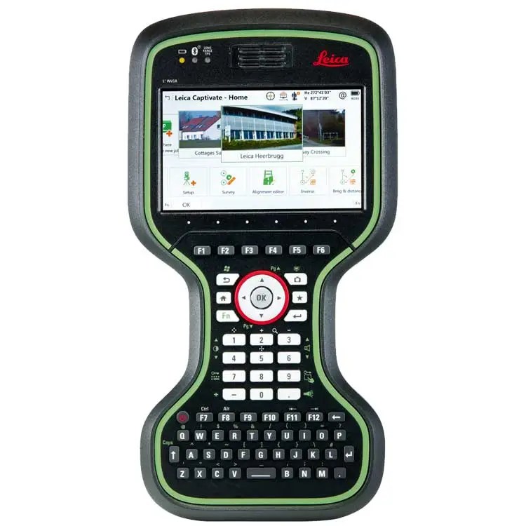 Handheld surveying device with screen and keypad.