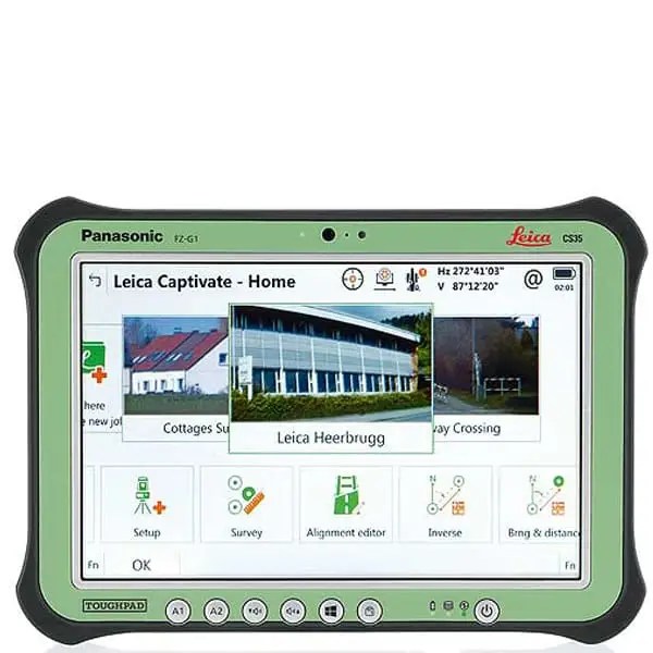 Tablet displaying Leica Captivate software interface.