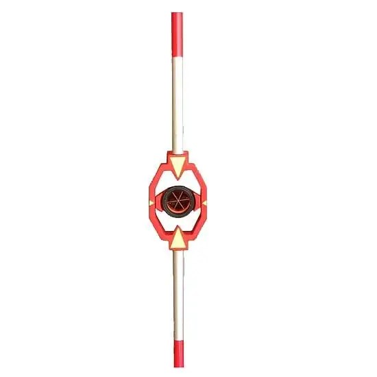 Red and white pole with circular center.
