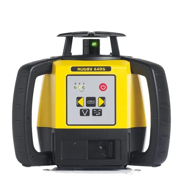 A close up of the Leica Rugby 640G – Green Beam Rotating Laser.