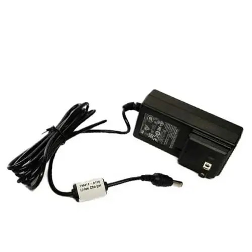 Black power adapter with attached cable.