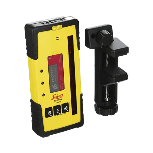 Yellow laser receiver with adjustable mounting bracket.