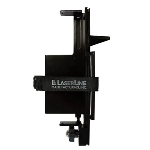 Black mounting bracket with adjustable strap.