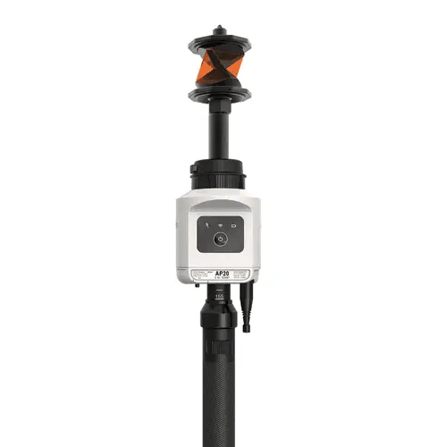 Surveying instrument with electronic components and prism.