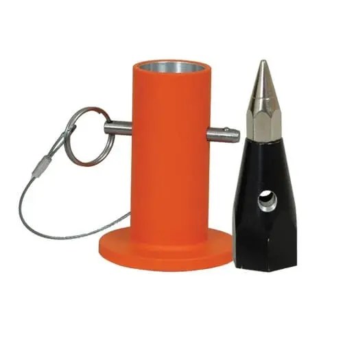 Orange tool holder with metal nib attachment.