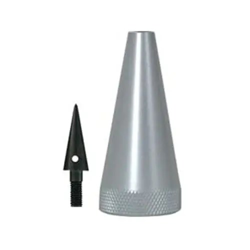 Silver cone-shaped tool with a black tip.