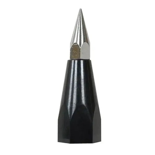 Metal and black pencil sharpener cone.