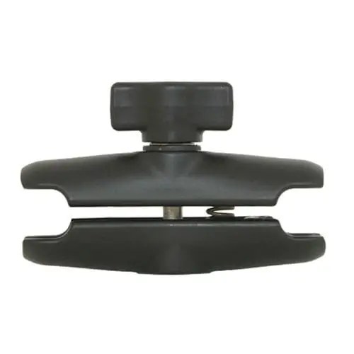 Black fastener with adjustable tension knob.