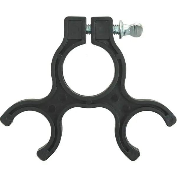 Black plastic clamp with three openings.
