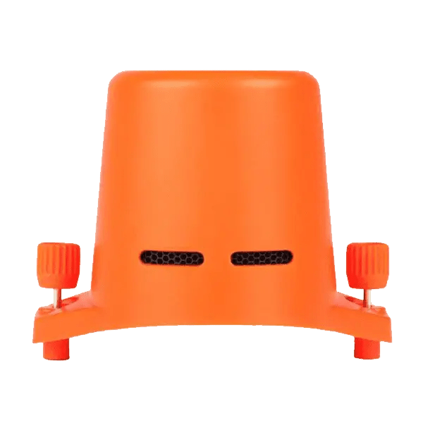 Orange kitchen appliance with adjustable knobs.