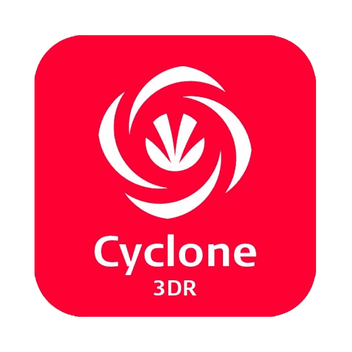 Cyclone 3DR logo, red background.