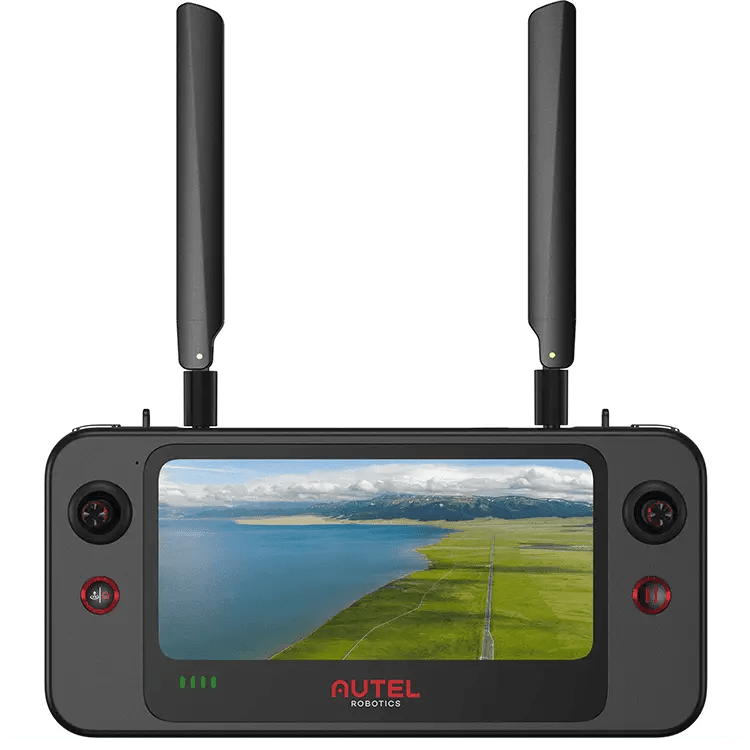 Drone remote controller with viewing screen.