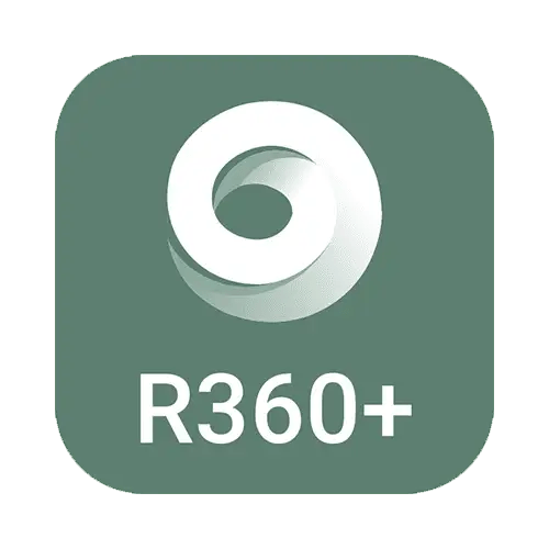 R360+ logo with swirling design.