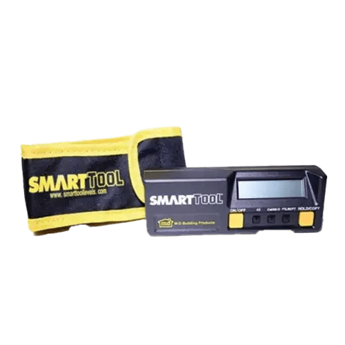 Digital level tool with protective case.