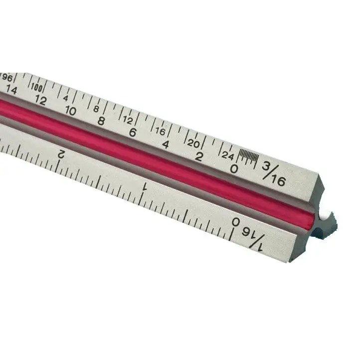 Aluminum architect's scale with red stripe.