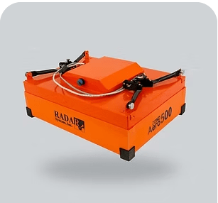 Orange ground penetrating radar device on display.