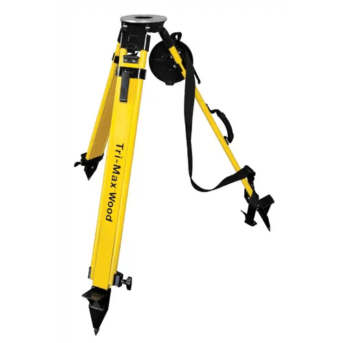 Yellow tripod with black straps, extended legs.