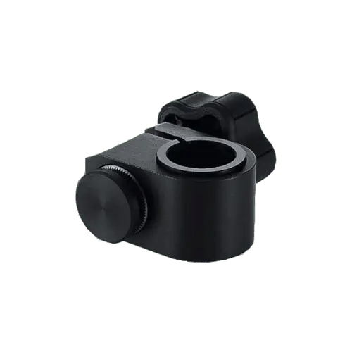 Black metal clamp with adjustment knob.