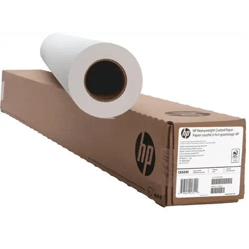 HP coated paper roll on box.