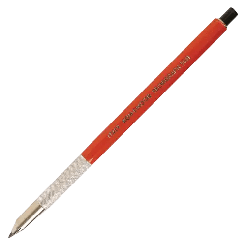 Red mechanical pencil on black background.