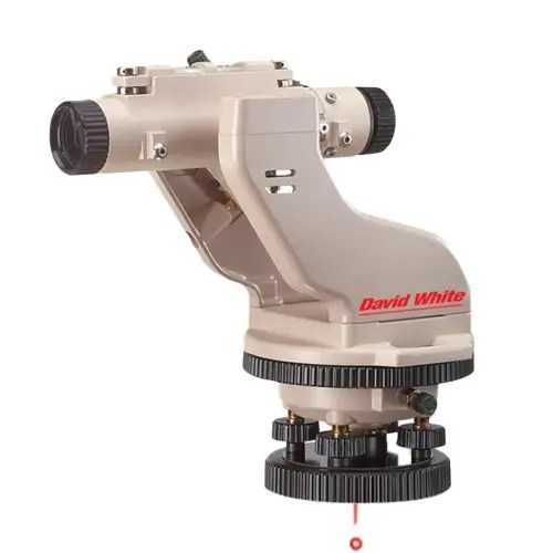 Surveyor's theodolite instrument with beige casing.