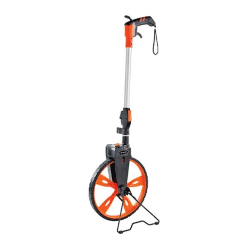 Measuring wheel with orange and black design.