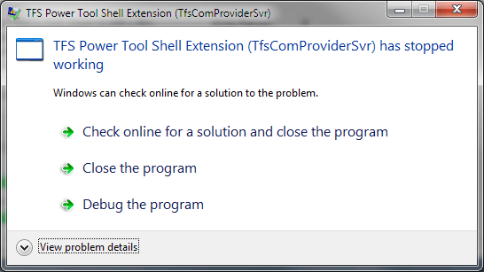 TfsComProviderSvr has stopped working