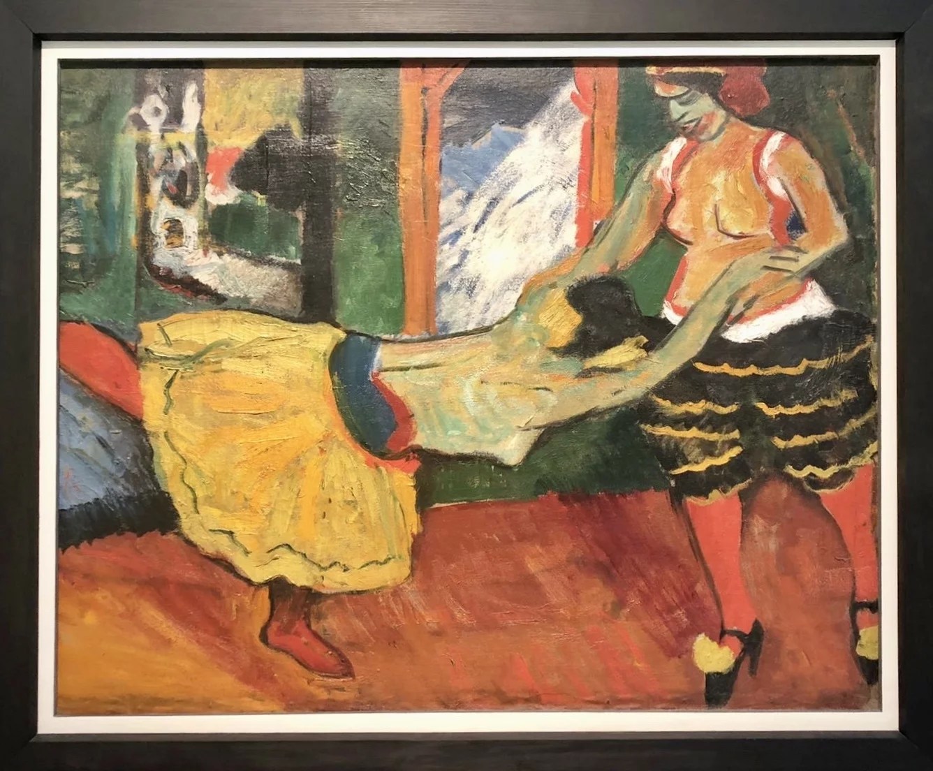 Tanzendes weibliches Paar, expressive Ölmalerei auf Leinwand von Max Pechstein, 1909.