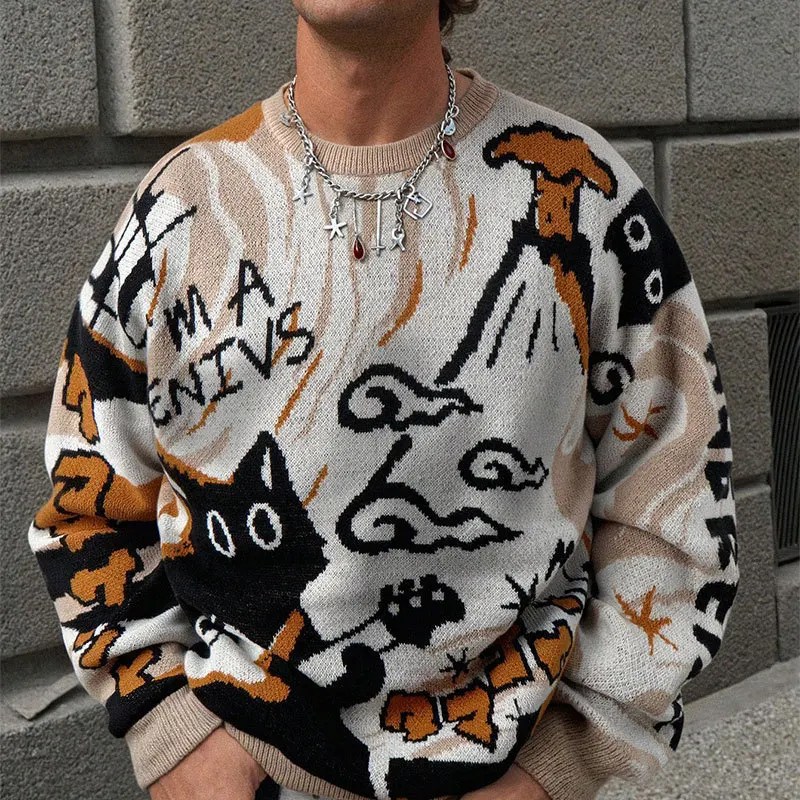 Kawaii Retro Cat Knitted Sweater 1
