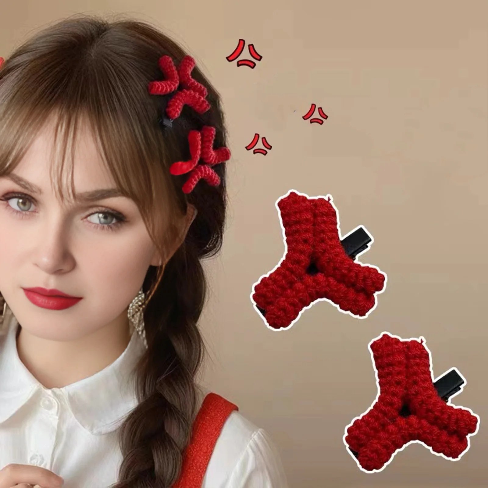 Kawaii Anime Angry Crochet Hair Clip 1