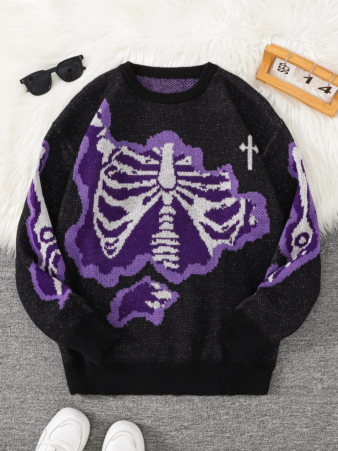 Y2K Gothic Skeleton Butterfly Sweater 1