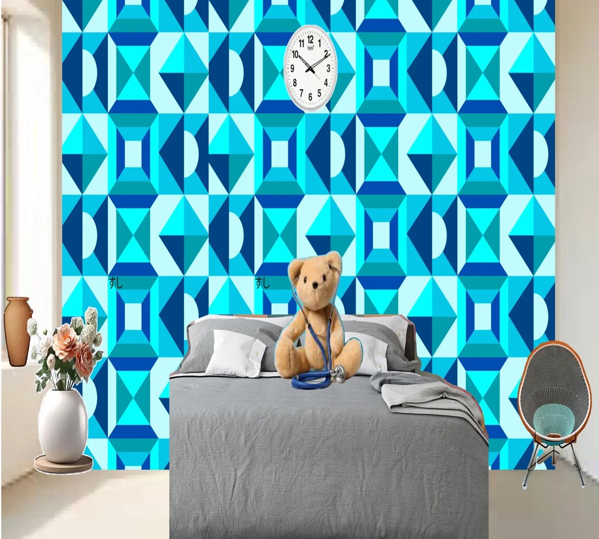 Flat Geometric Mosaic Pattern Design Wallpaper