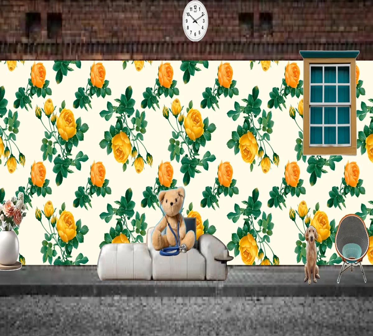 Floral Yellow Pattern Wallpaper