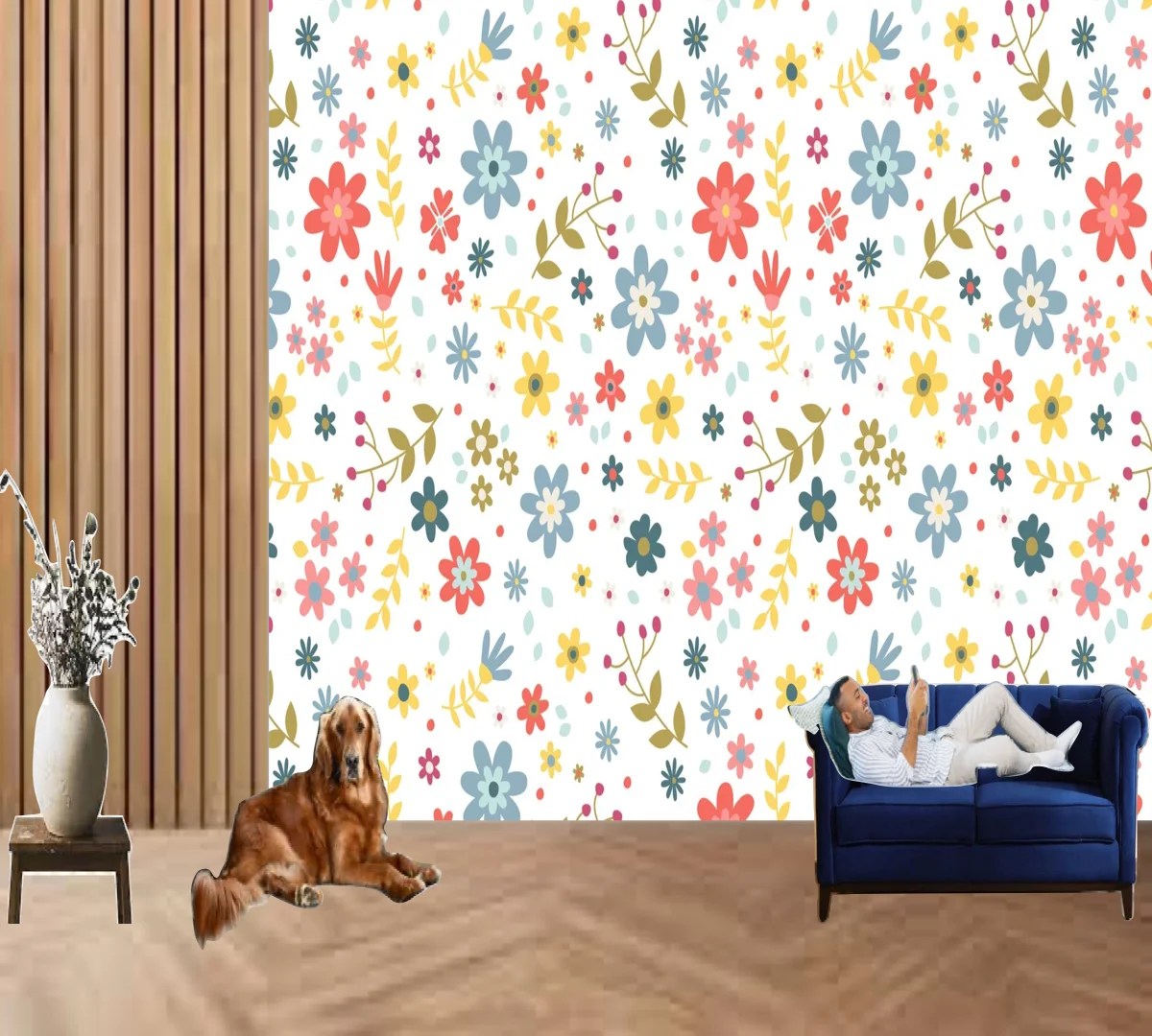 Flat Design Small Flowers Pattern Design Wallpaper