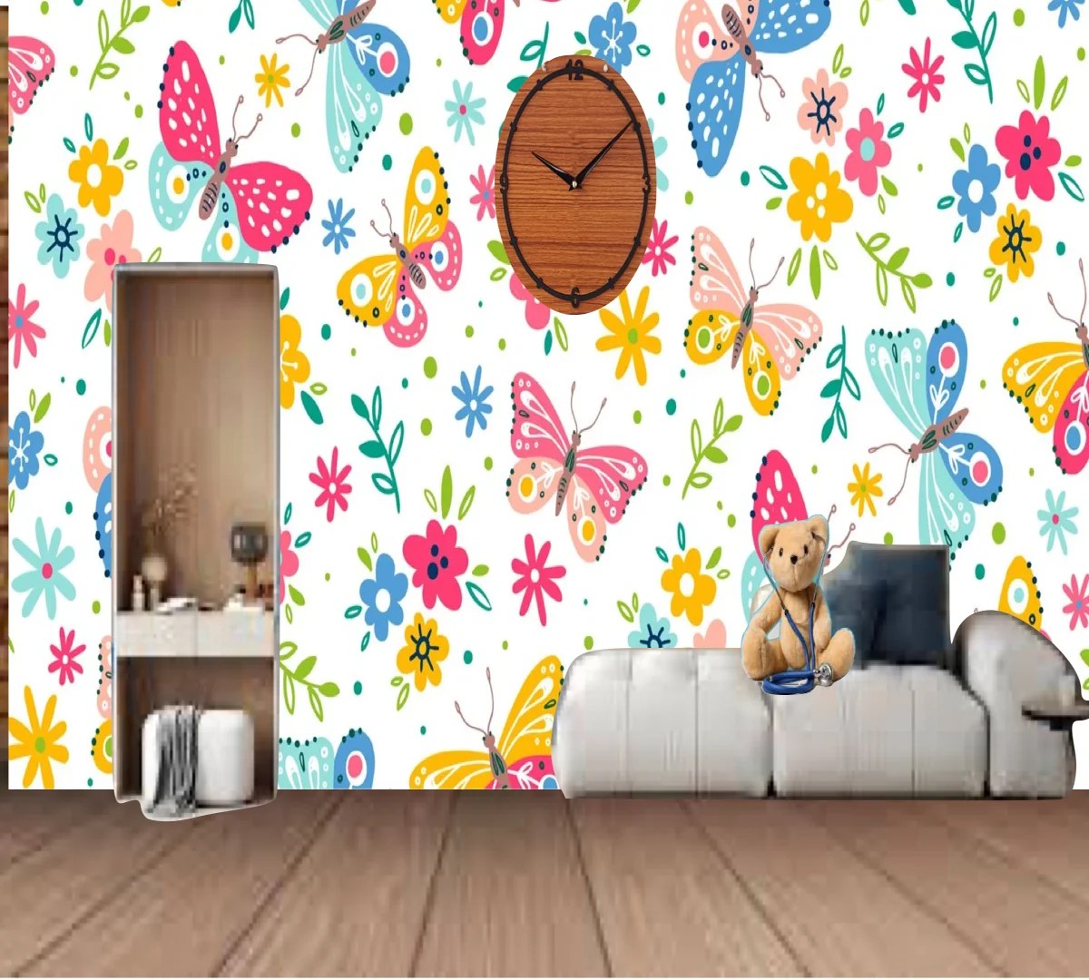 Insects Flowers Pattern Wallpaper