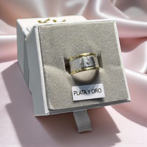 Anillo esclavo plata y oro con aplique hijos niños/as en plata 925