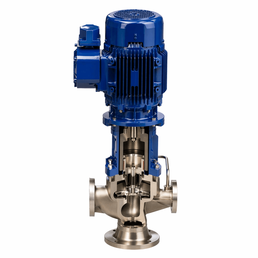 Inline vertical magnetic drive pump sectional view showing internal components