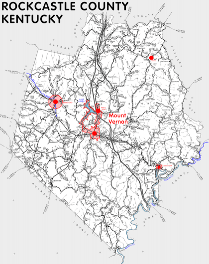 Mapa De Cuevas Del Condado Rockcastle Kentucky.