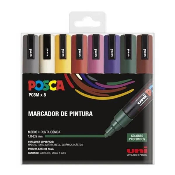 Posca Markers 1.8–2.5 mm Medium Tip PC-5M Set x8 DARK Colors