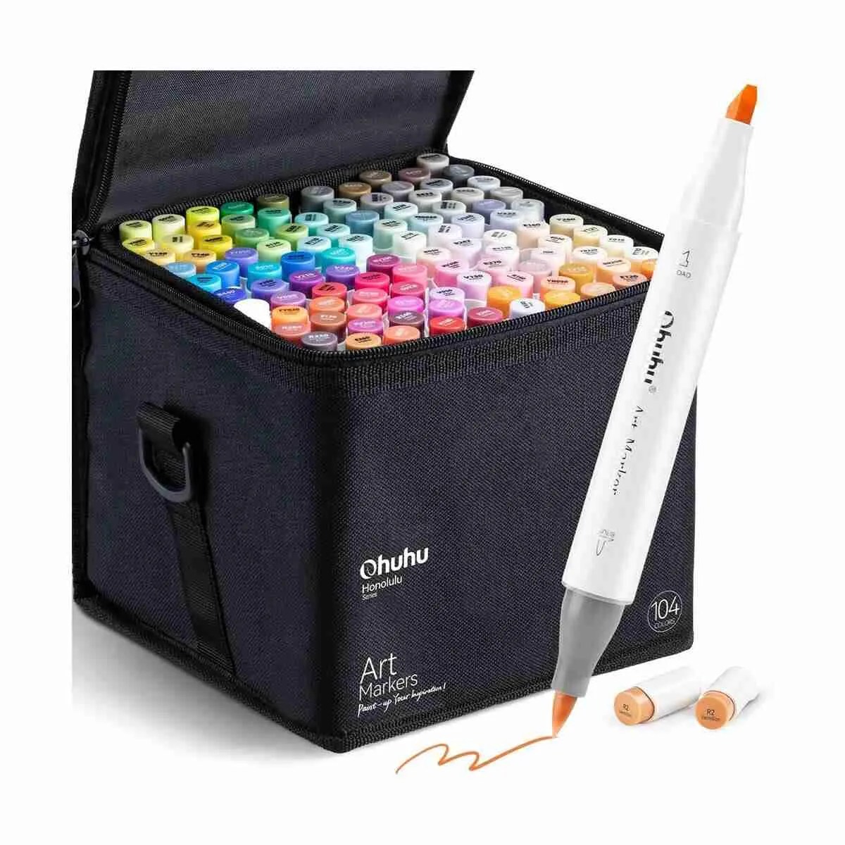Ohuhu Markers 104 colours Dual Tips Brush & Chisel