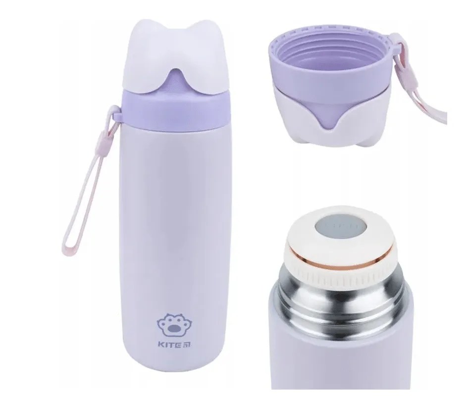 Children's Thermos with Cup, Metal Handle, Purple, 350ml