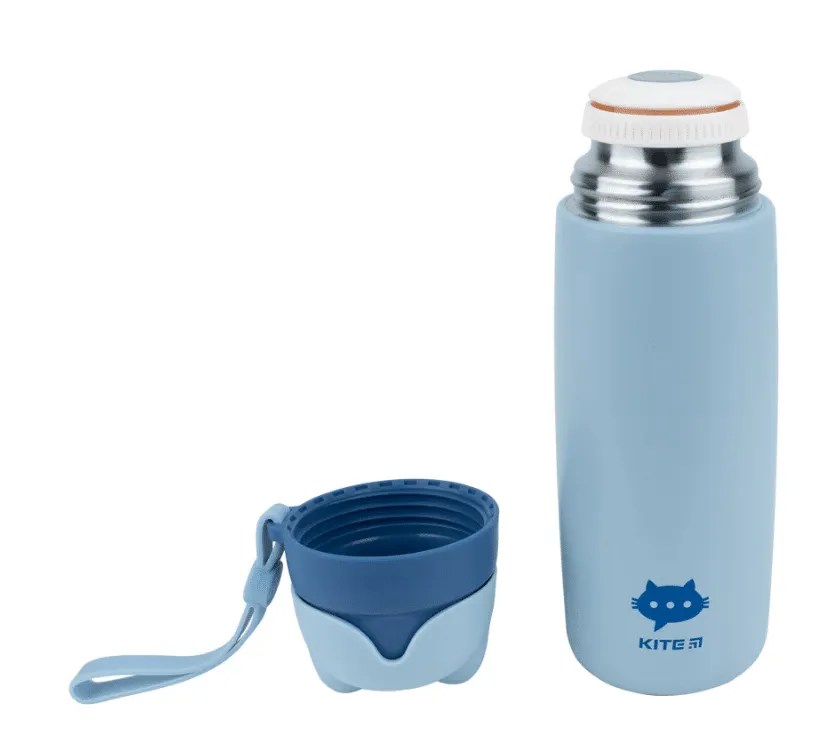 Children's Thermos with Cup, Metal Handle, Blue, 350ml