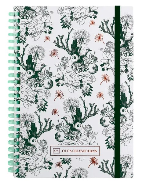 Axent Spiral notebook by Olga Selyshcheva, Green Birds A5, 80 sheets, squared
