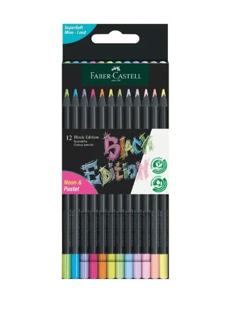 Faber Castell Black Edition Triangular Color Pencils 12 pcs Neon and Pastel